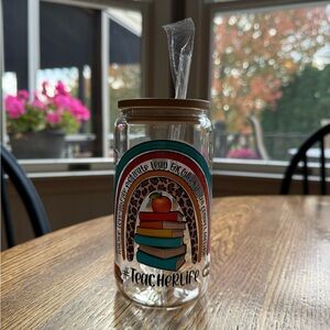 Teacher Life Glass Tumbler with Straw